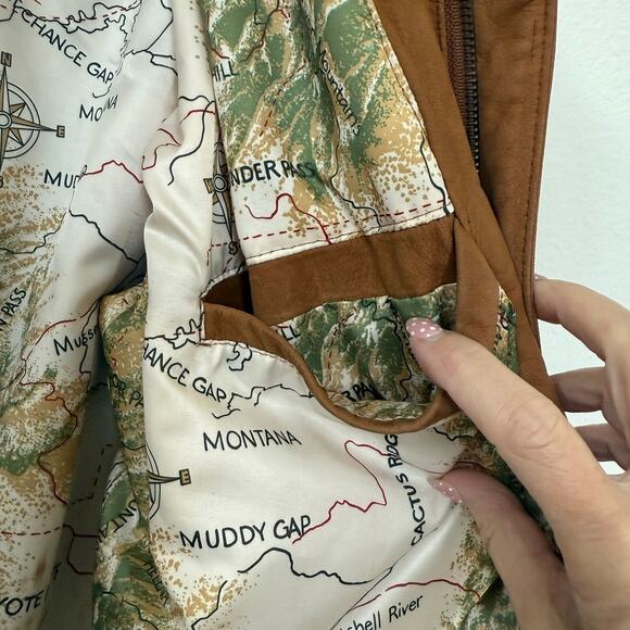 Marlboro Adventure Team Suede Leather Bomber Jacket Map Lining L Vintage 90s - Picture 8 of 8